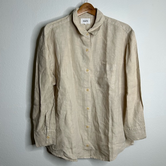 NWT MATE The Label 100% Organic Linen Oversized Long Sleeve Shirt in Natural M - Picture 1 of 15